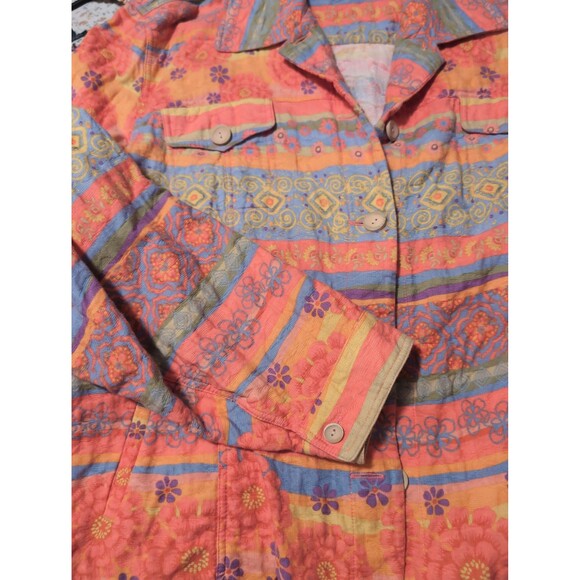 Coldwater creek 3x floral bright orange and pink button up - Picture 4 of 7